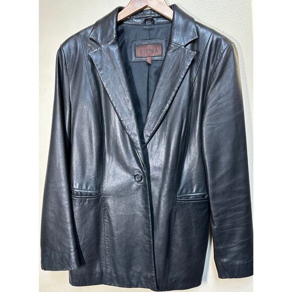 Siena 100% Genuine Leather Blazer Women’s Size 14 Black Buttery Soft Jacket - Picture 1 of 13